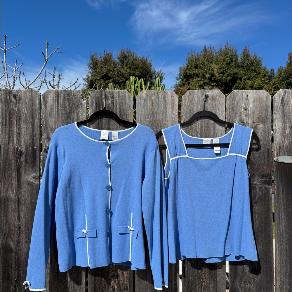 Vintage Blue and White Cardigan and Tank Matching Set Bow